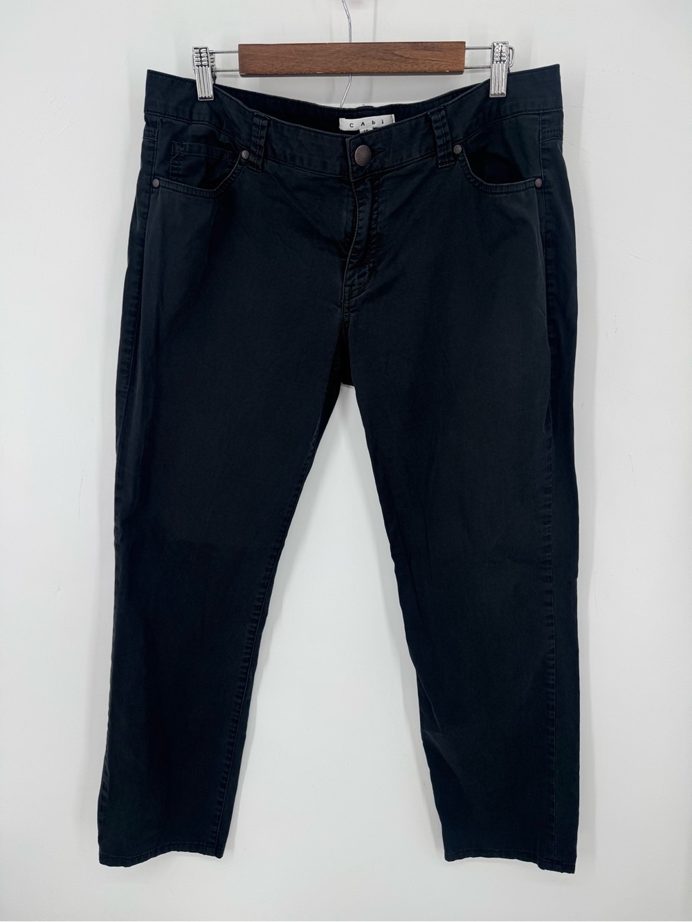 CAbi Black Slim Leg Pants Stretch Cotton Career Casual Office Chic Crop Size 14